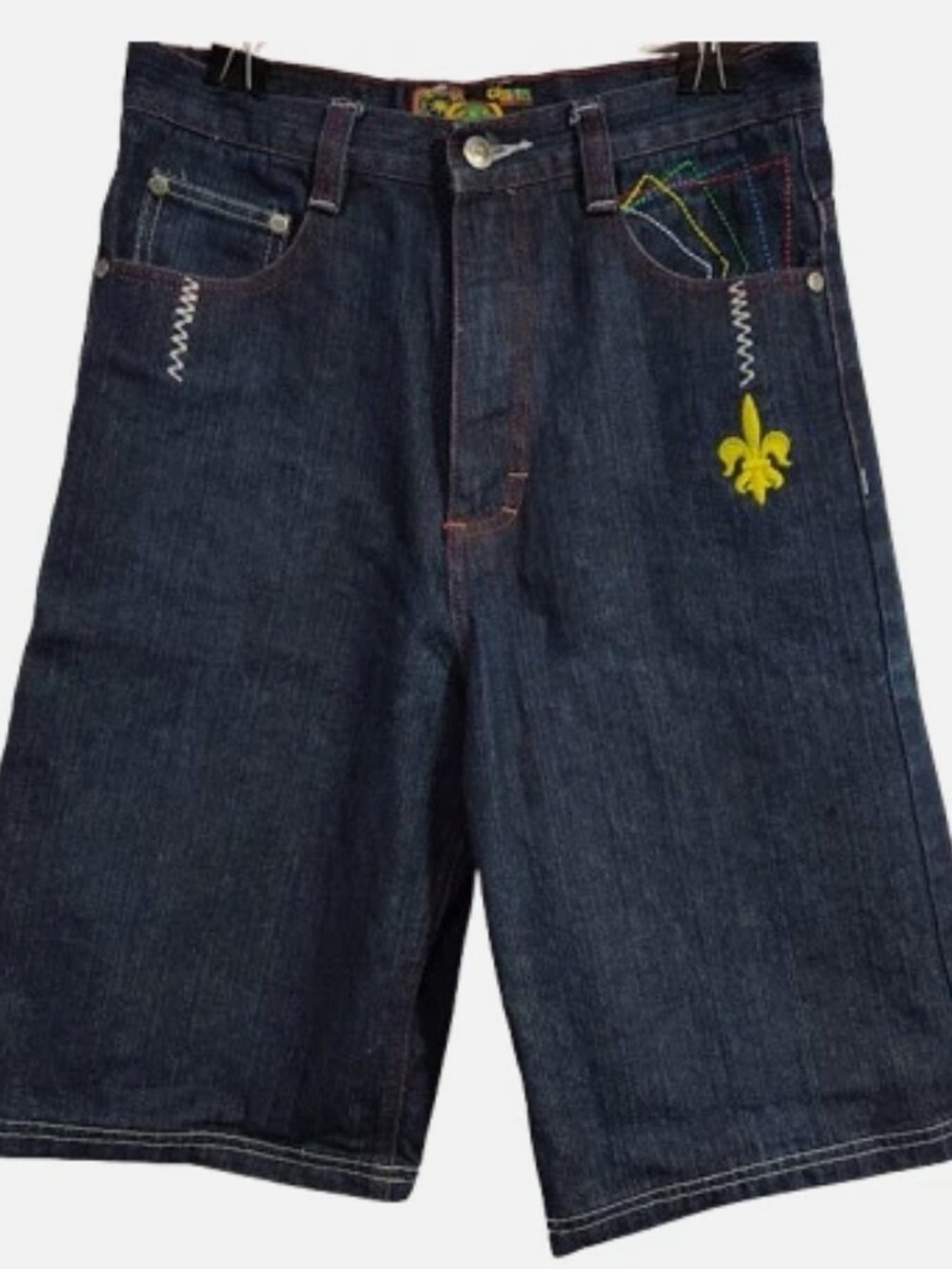 GS115 Denim Junior Boys Vintage Jean Shorts Size 16 Embroidered Fleur-de-lis